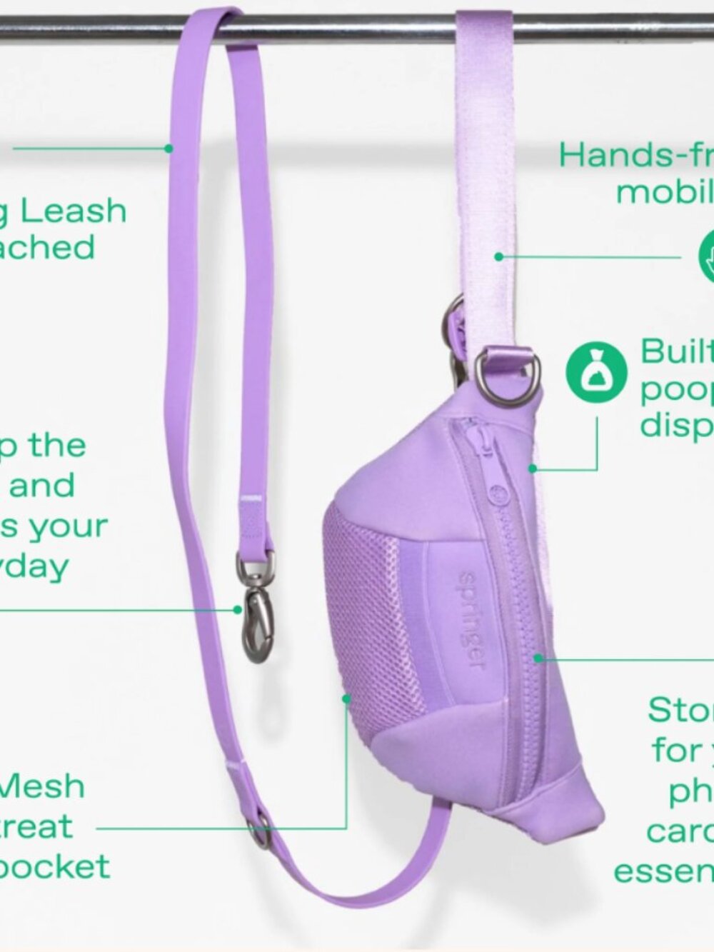Springer Sling Bag with Leash - Dog Walking Bag with 4ft Leash $65
